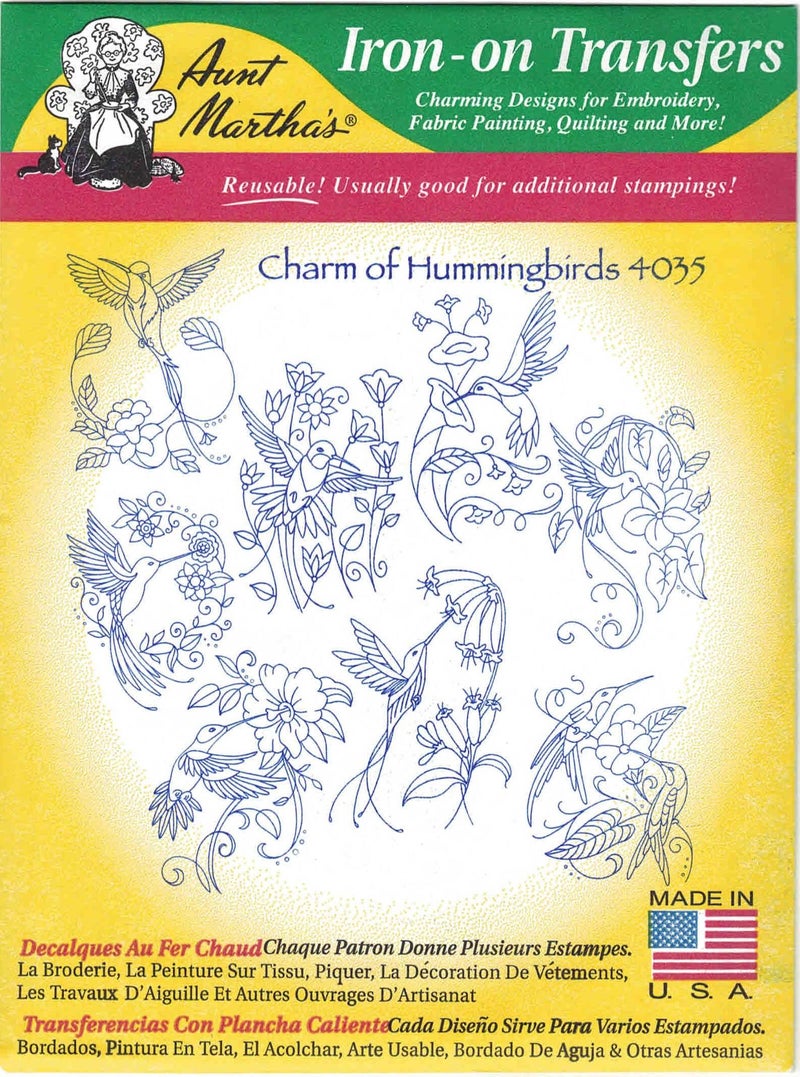 Aunt Martha's Charm of Hummingbirds Aunt Martha's Hot Iron Embroidery Transfer - Image 2